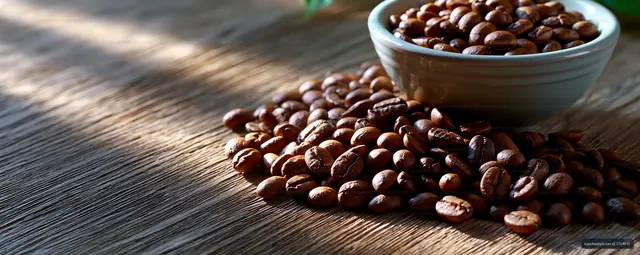 Coffee Beans and Bowl on Rustic Wooden Surface