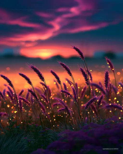 Dreamy Purple Grass Against a Vibrant Sunset
