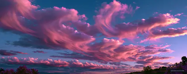 Colorful sunset clouds over a landscape