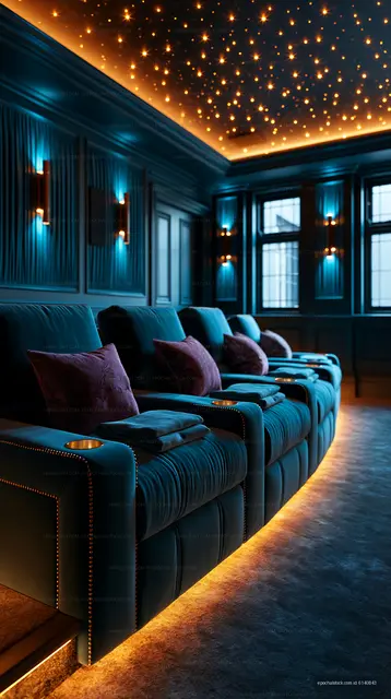 Luxury auditorium seating beneath a starry illuminated ceiling