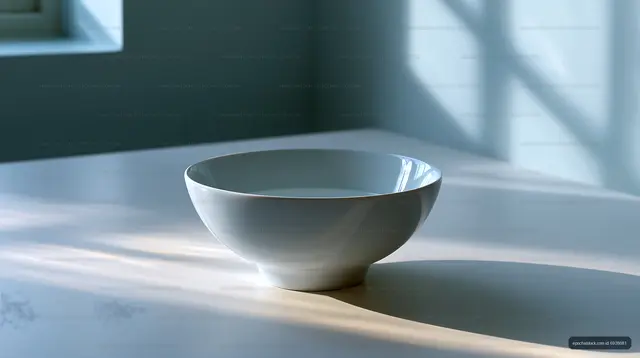 Minimal white bowl in soft natural window light