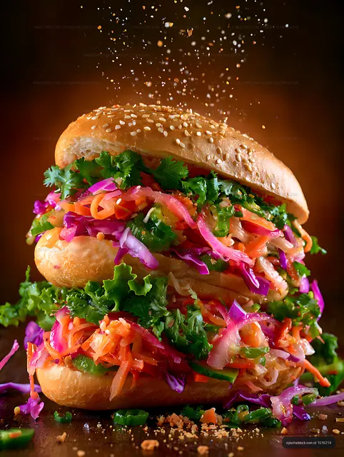 Vibrant sesame sandwich with colorful vegetable filling