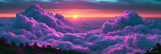 Panoramic pink and purple sunset cloudscape