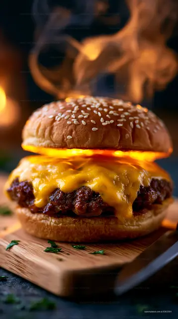Melted cheese cheeseburger with sesame bun
