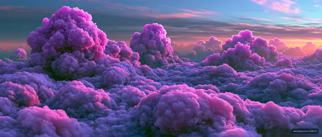 Pink and purple cloudscape glowing at sunset
