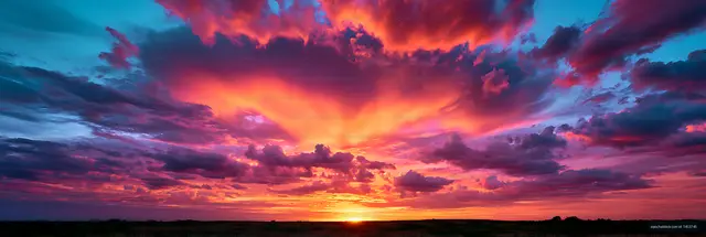 Dramatic multicolor sunset above a flat horizon
