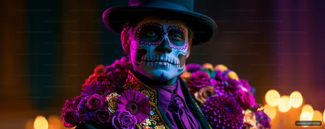 Sugar Skull Portrait Surrounded by Vivid Flowers