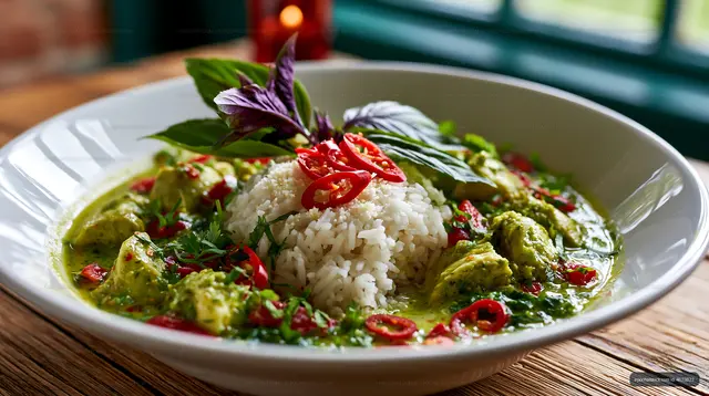 Colorful rice bowl with avocado and red chili peppers