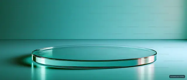 Empty transparent glass disc with teal reflections