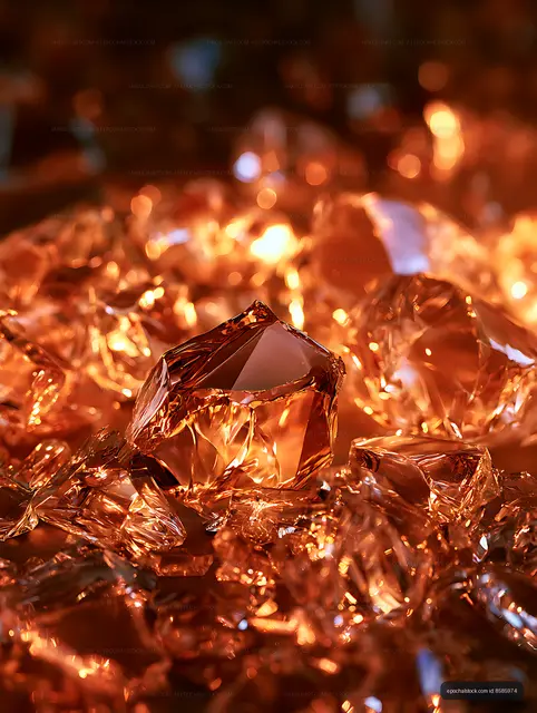 Warm orange crystal fragments with sparkling reflections