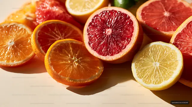 Bright citrus fruit arrangement with vivid colors