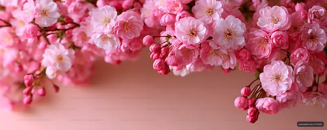 Pink floral branches framing a pastel background