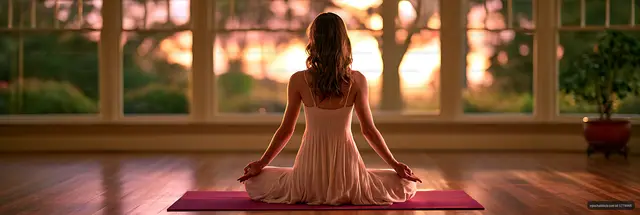 Back View of Woman Practicing Quiet Meditation at Sunset