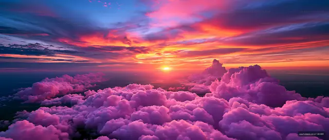 Pink and purple cloudscape illuminated by sunset