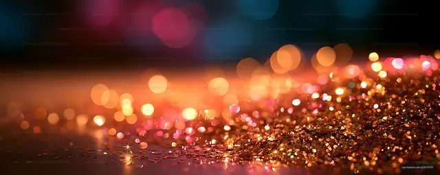 Abstract warm bokeh sparkle background with colorful reflections