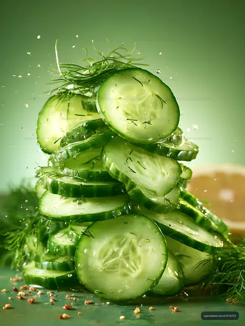 Crisp cucumber slices garnished with dill