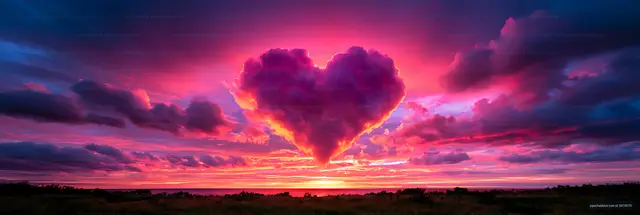 Panoramic pink and orange sunset with dramatic cloud formations