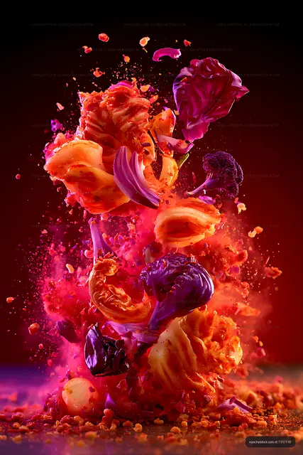 Abstract colorful floral composition with flying petals
