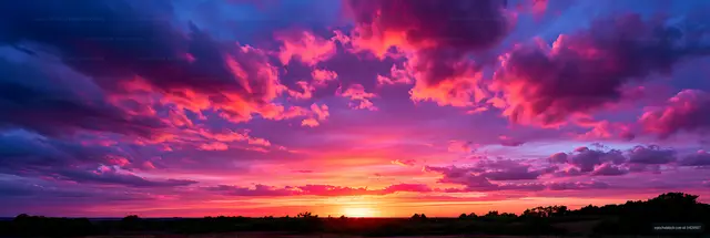 Dramatic magenta sunset sky over a rural horizon