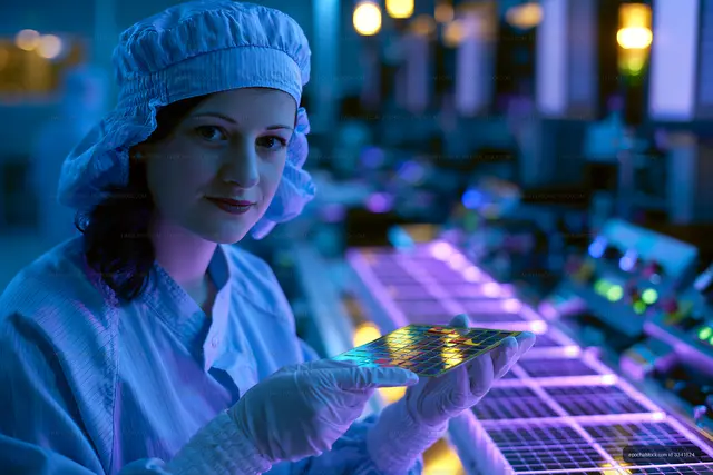 Woman scientist holding colorful samples in laboratory