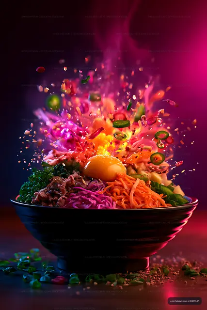 Dramatic colorful salad bowl with vegetables in motion