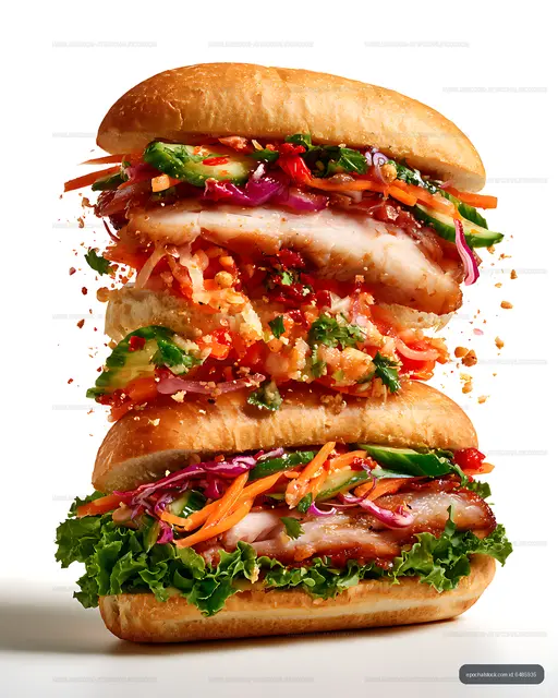 Fresh vegetable and grilled meat sandwich