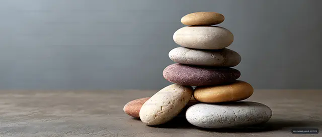 Minimal still life of balancing stones with copy space
