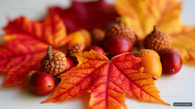 Autumn nature arrangement with leaves and acorns