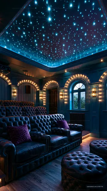Moody luxury lounge with illuminated star-effect ceiling