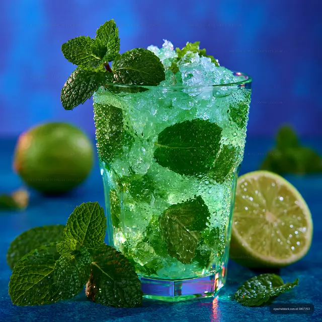 Green mint lime drink topped with crushed ice