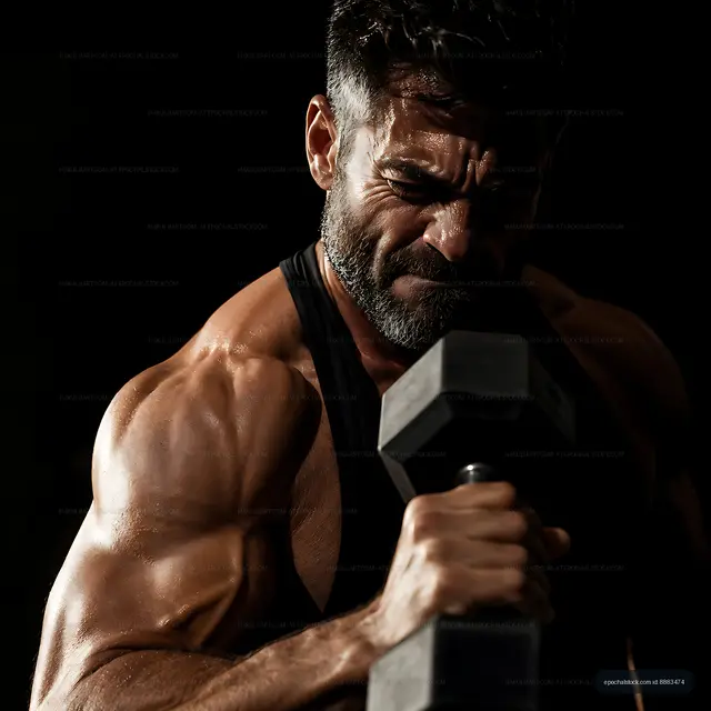 Man lifting dumbbell in gym during workout session