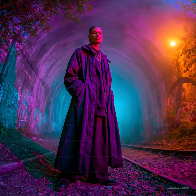 Fashion Portrait with Neon Colors Beside Railway Tracks