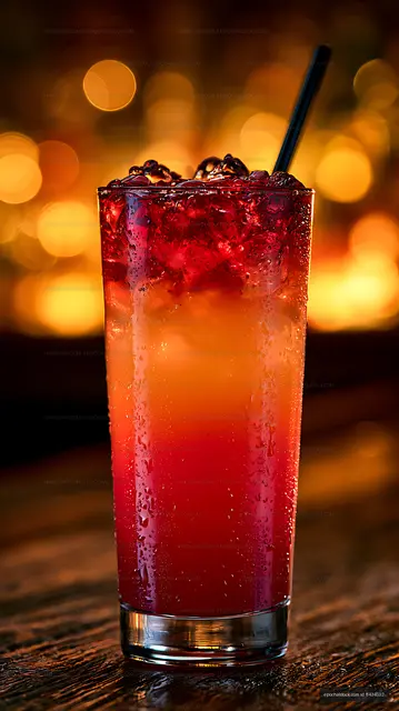 Vibrant red chilled drink with ice and straw