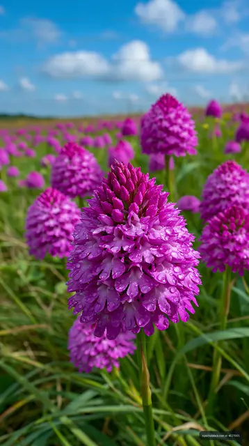 Purple Wildflower Bloom After Rain in Open Meadow