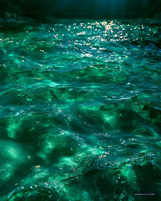 Turquoise rippling water with sunlight reflections