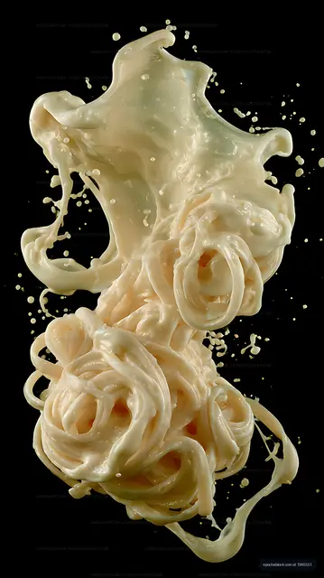 Dramatic creamy sauce and noodle splash