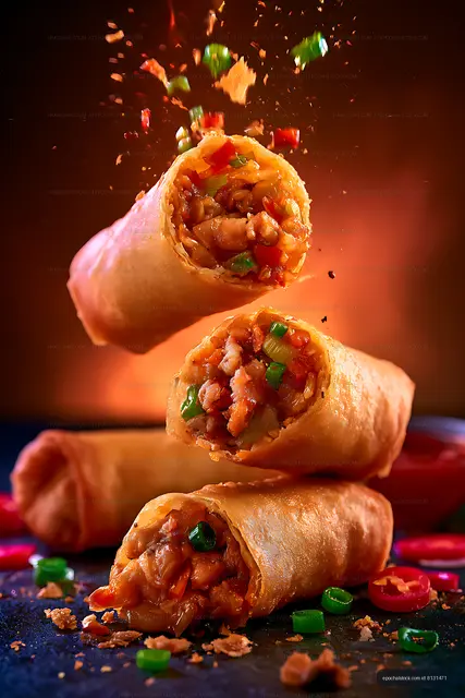 Stacked filled wraps in dramatic warm lighting