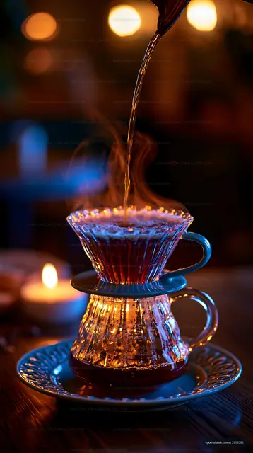 Warm Candlelit Coffee Pour Over Scene