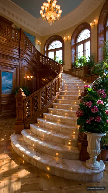Ornate marble staircase in a grand residential interior