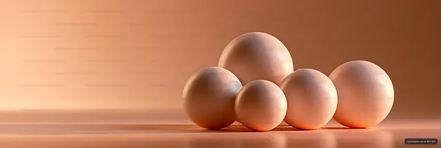 Five smooth spheres on a reflective warm-toned surface