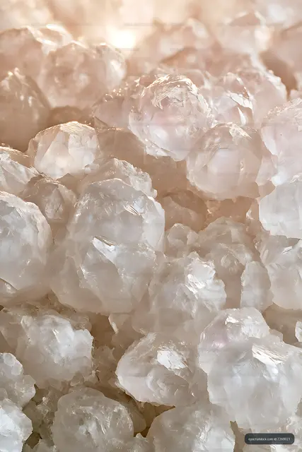 Abstract translucent ice chunks in soft golden light