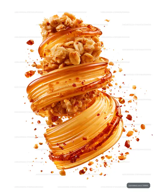 Caramel-colored abstract swirl with nuts