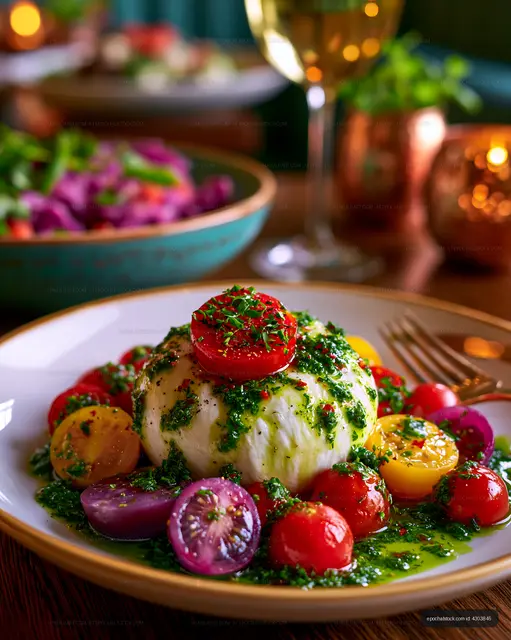 Burrata Cheese Plate with Colorful Tomatoes