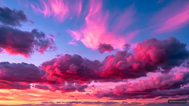 Dramatic pink and purple sunset clouds