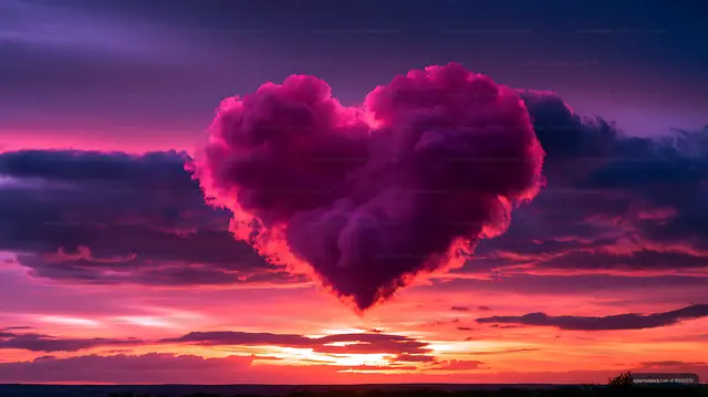 Vivid sunset sky with a towering magenta cloud