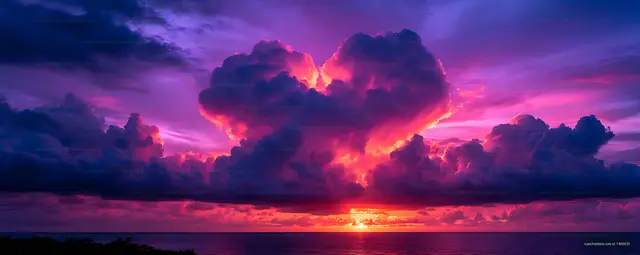 Vibrant storm clouds illuminated over the ocean at sunset