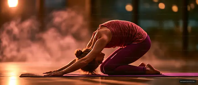 Woman in child's pose on a yoga mat