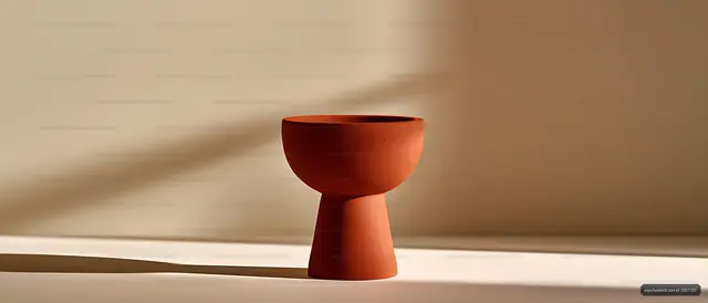 Red-orange ceramic vessel in dramatic natural light
