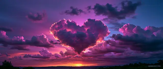 Purple and pink sunset clouds over a silhouetted horizon