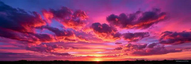 Panoramic sunset with vivid pink purple and orange clouds